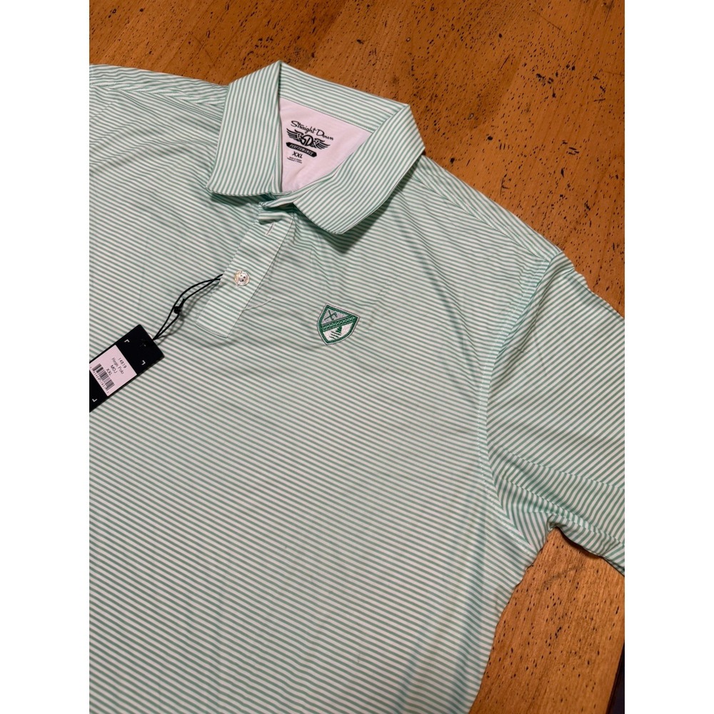 New W Tags 3XL Straight Down Polo Shirt Mens Green Striped Lightweight Golf